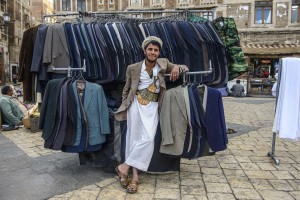 Suit salesman in the Old Town, Sana'a.